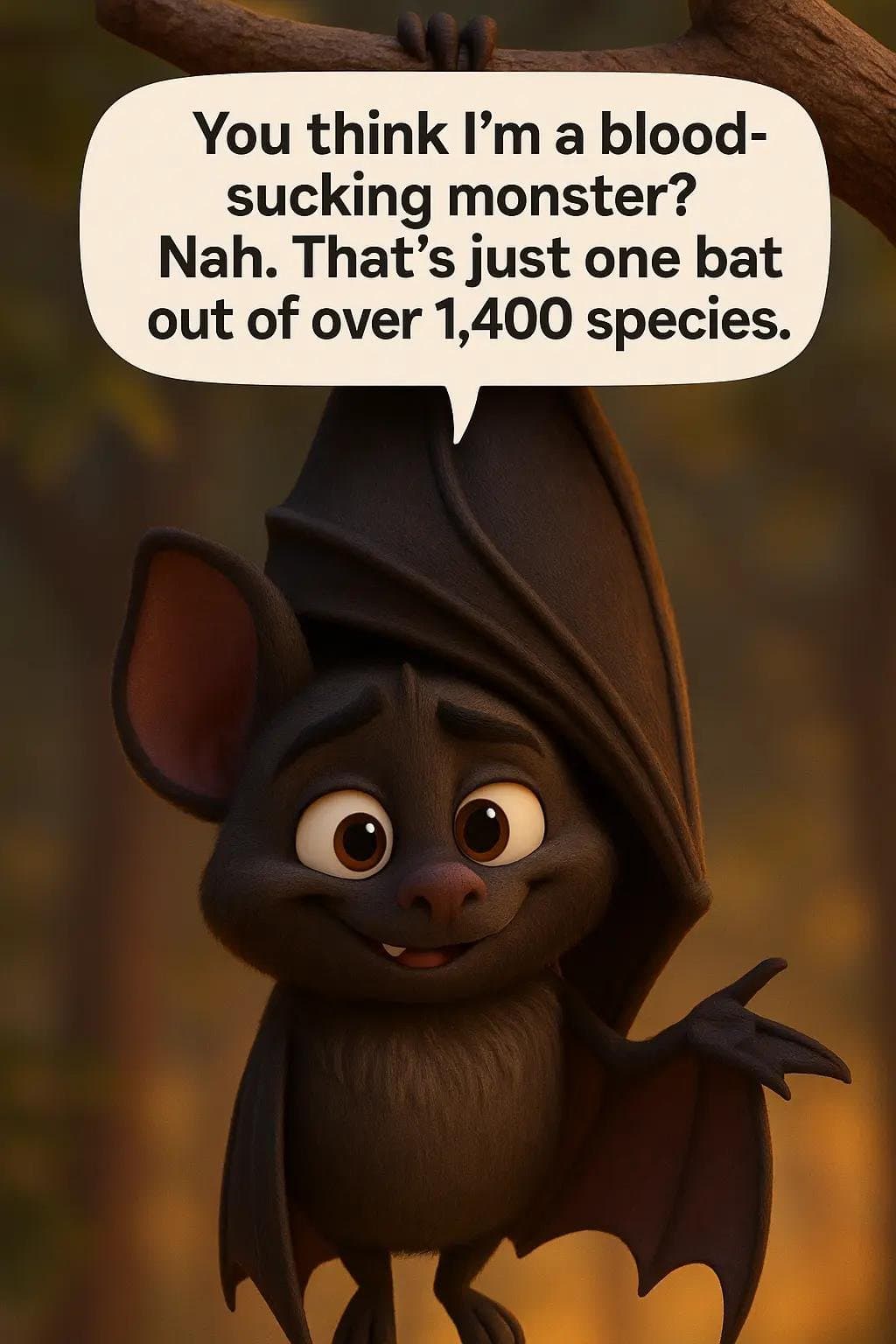 You think I'm a blood-
sucking monster?
Nah. That's just one bat
out of over 1,4…