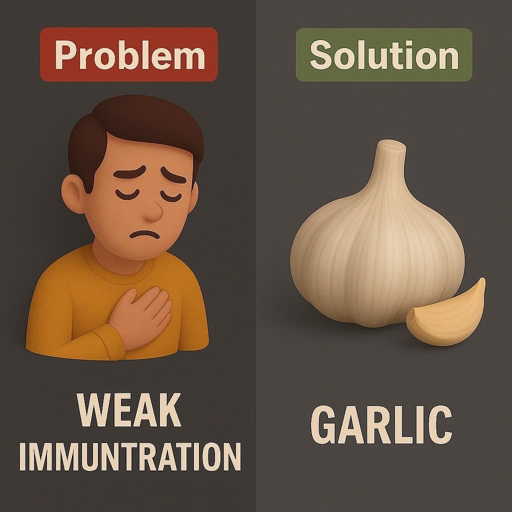 Problem

WEAK
IMMUNTRATION
Solution

GARLIC