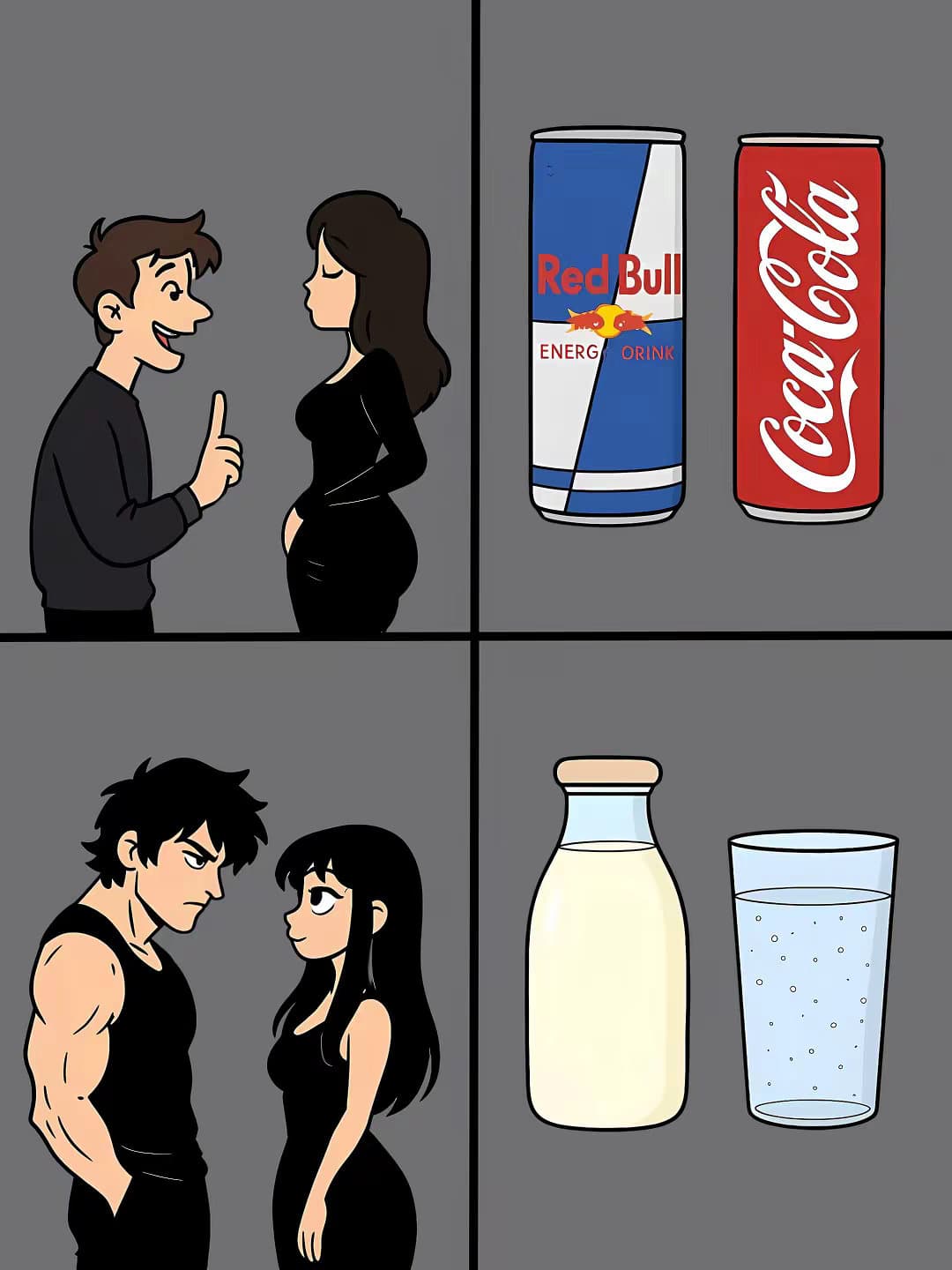 Redbull Coca Cola
Milk Water