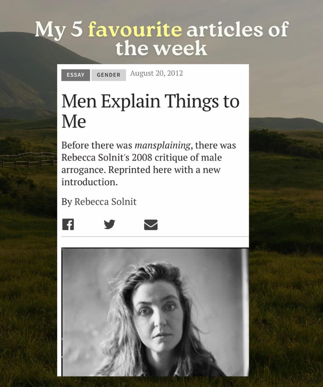 My 5 favourite articles of
the week

ESSAY GENDER August 20, 2012
Men Explain Th…