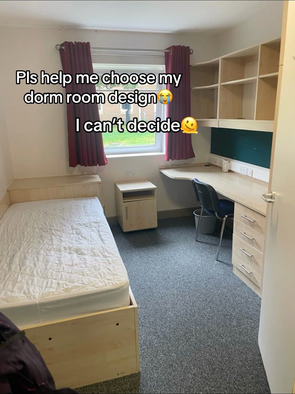 Pls help me choose my
dorm room design 🥹
I can't decide 🫠