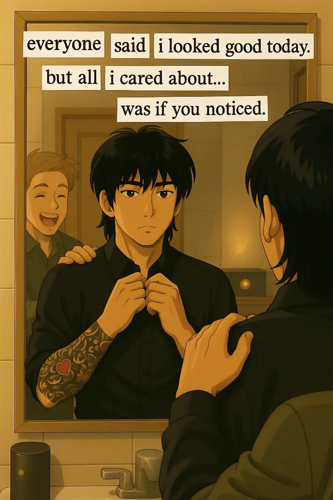 everyone said i looked good today.
but all i cared about...
was if you noticed.