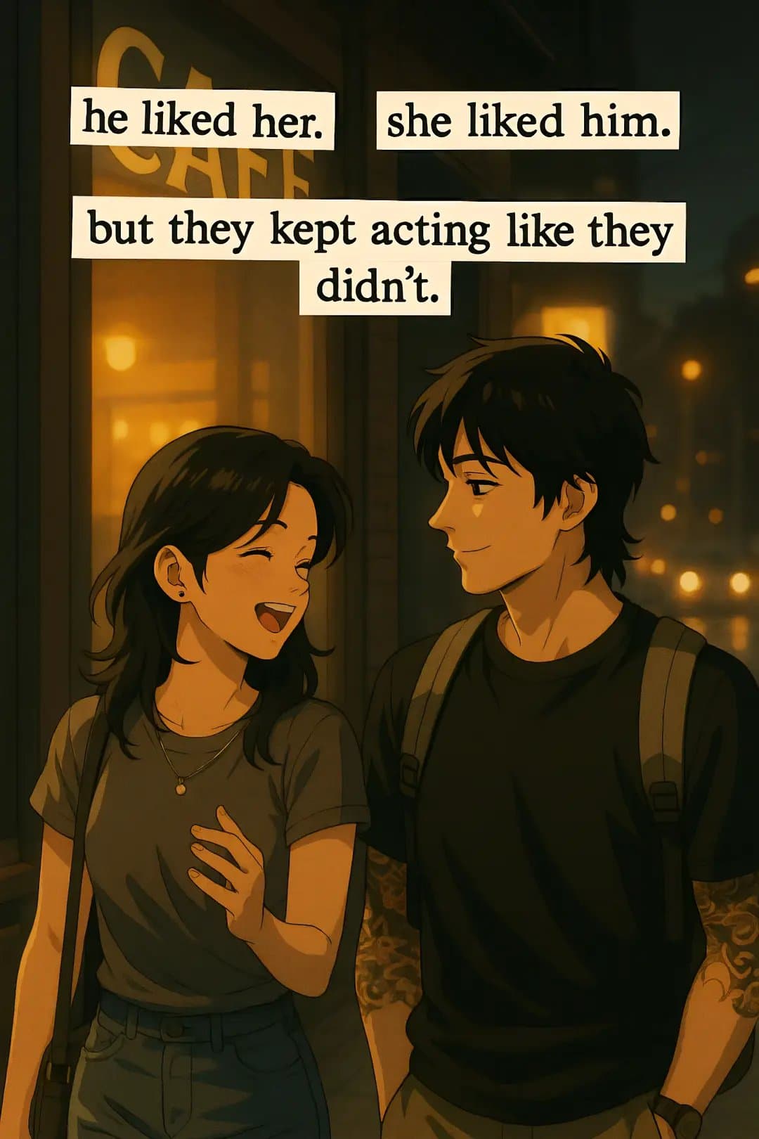 he liked her. she liked him.
but they kept acting like they
didn't.