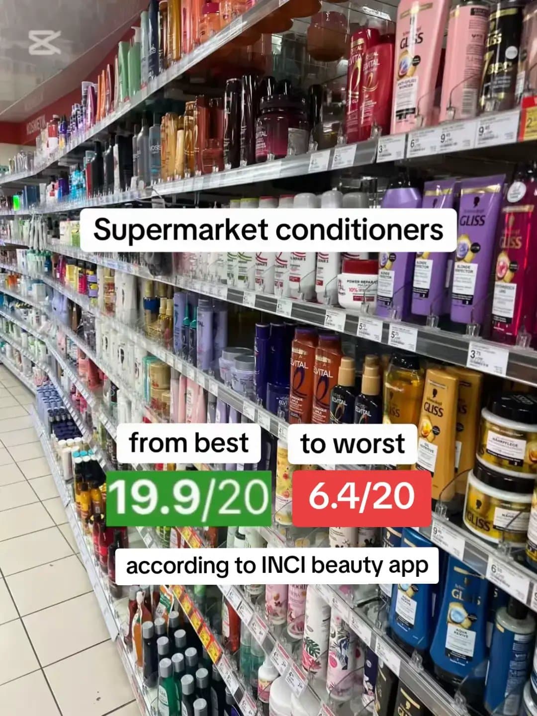 Supermarket conditioners
from best to worst
19.9/20 6.4/20
according to INCI bea…