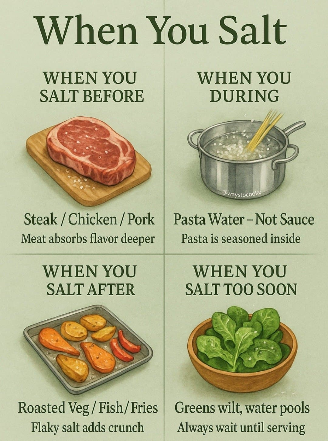 When You Salt

WHEN YOU
SALT BEFORE

Steak / Chicken / Pork
Meat absorbs flavor …