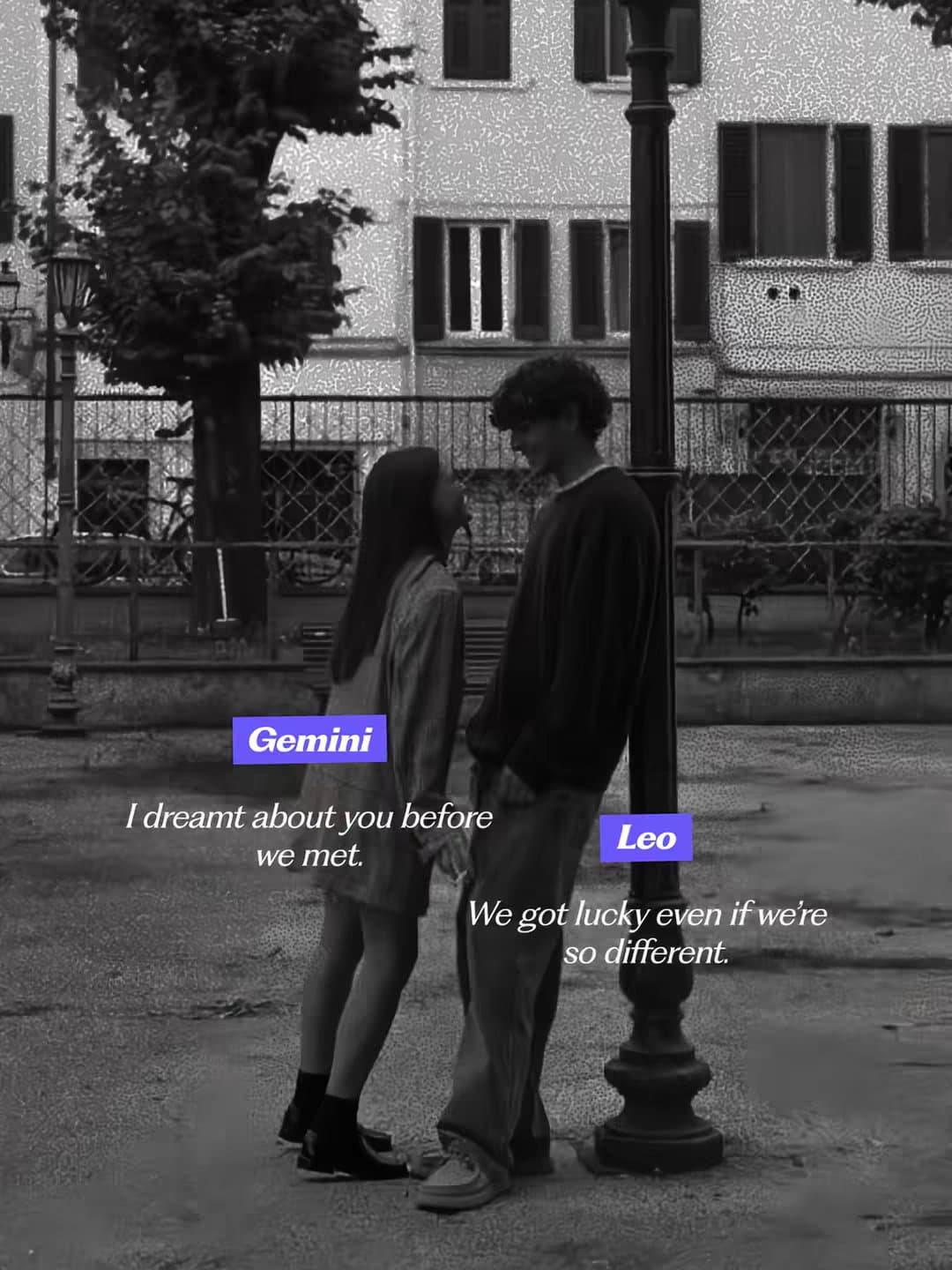 Gemini
I dreamt about you before we met.
Leo
We got lucky even if we're so diff…