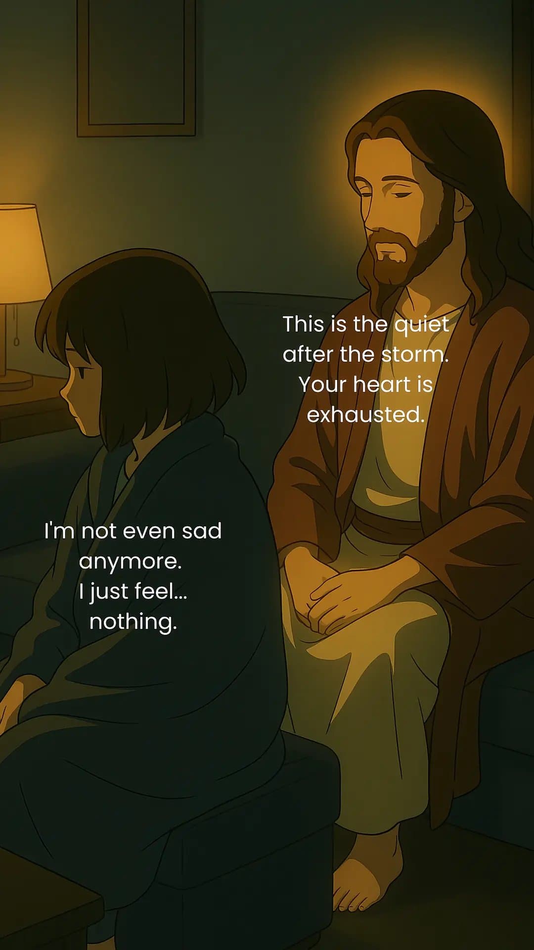 I’m not even sad
anymore.
I just feel…
nothing.
This is the quiet
after the sto…