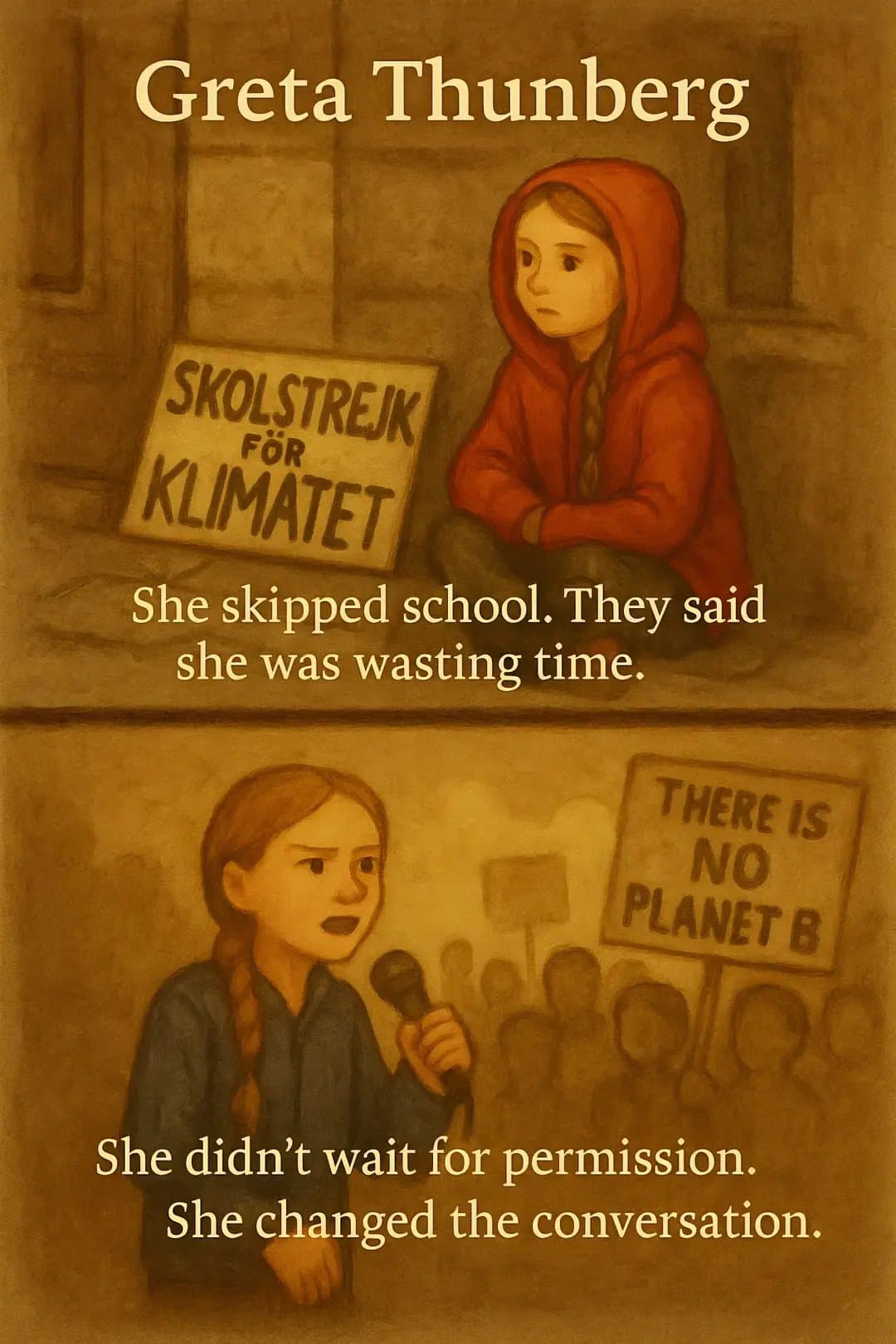 Greta Thunberg
SKOLSTREJK
FΓR
KLIMATET
She skipped school. They said
she was wasβ¦